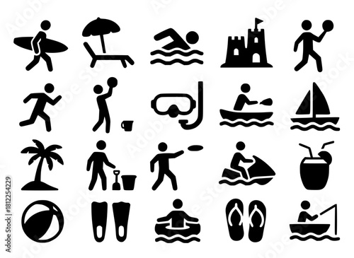 Vector illustration, beach activities, silhouette version