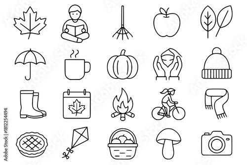 Autumn themed icon set, outline version