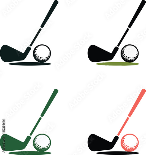 golf club and ball Stylized icons set for various design needs