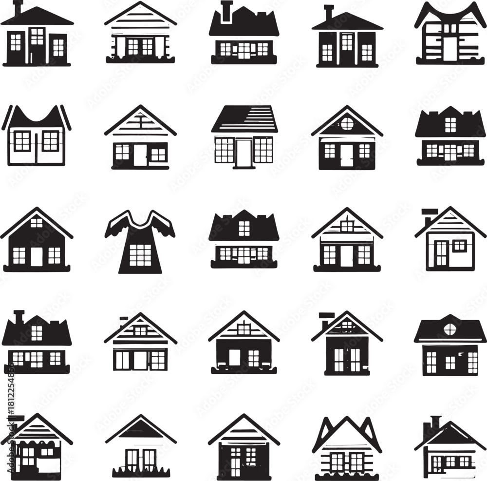 Fototapeta premium house and home Seamless pattern of diverse minimalist icon designs set