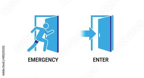 Vector illustration of emergency exit and enter door sign isolated on