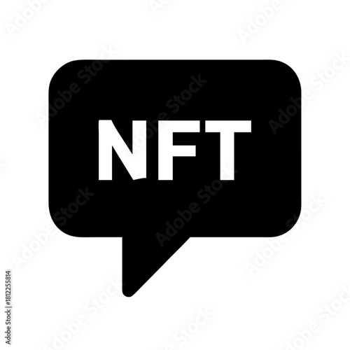 NFT symbol in speech bubble graphic design on black background  