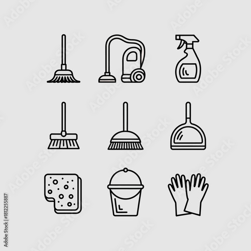 Comprehensive Set of Household Cleaning Tools and Supplies for Effective Home Sanitation