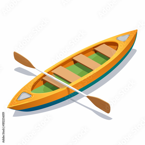 Yellow and green kayak with brown paddles – vector illustration of watercraft