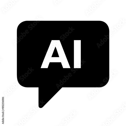 Black speech bubble with letters AI representing artificial intelligence  