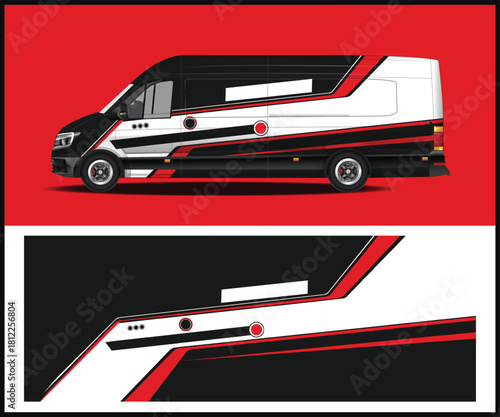 Vector graphic of a customized van with bold stripes and modern design