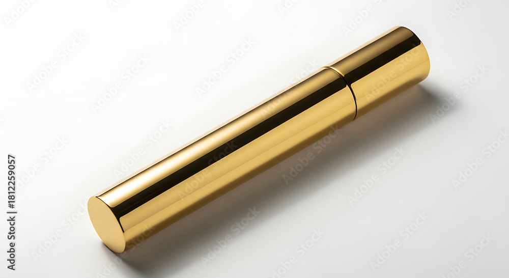 Fototapeta premium Polished gold mascara tube on a white background cosmetic makeup