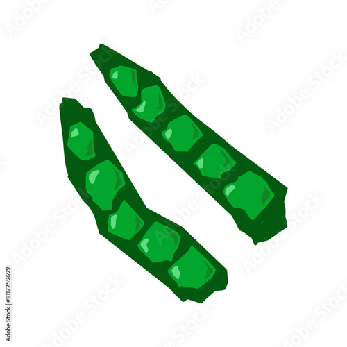 Green peas cartoon design. Abstract icon of organic pea pods with seeds inside, simple vegetable plant print, healthy menu concept. Vector illustration