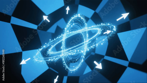 An illustration of the effect of a magnetic field with sparkling lines spreading in different directions located in an abstract geometric space. Vector graphics. EPS.