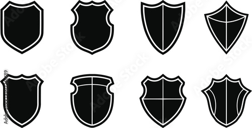 Collection of black and white shield icons for security design