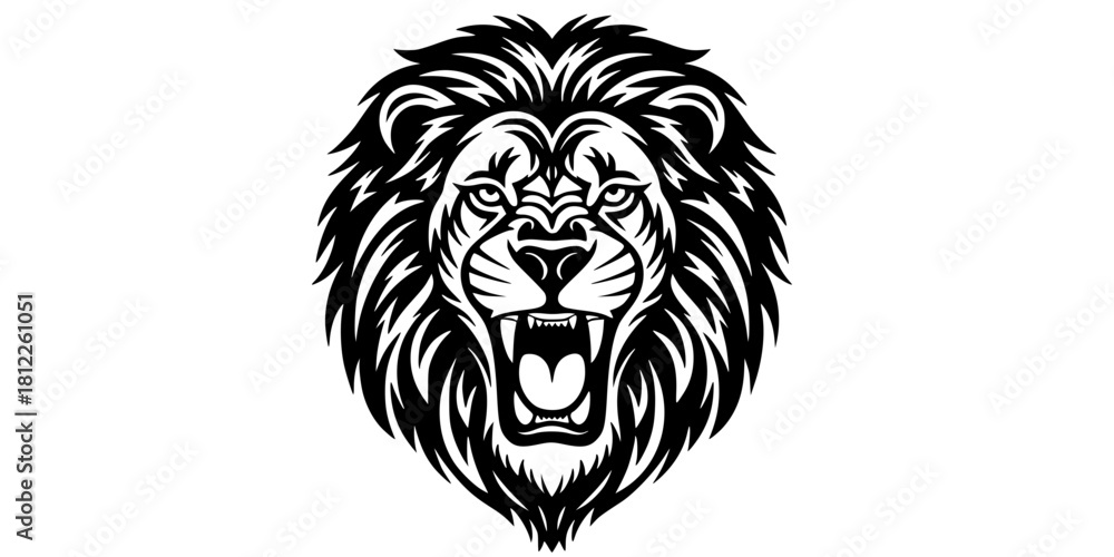Fototapeta premium Roaring Lion Head Tribal Pattern Silhouette Vector Icon