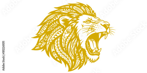 Roaring Lion Head Tribal Pattern Silhouette Vector Icon