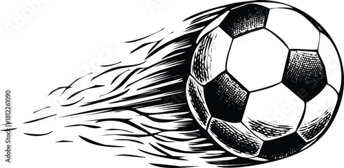 Dynamic soccer ball in motion with speed trail, sporting action