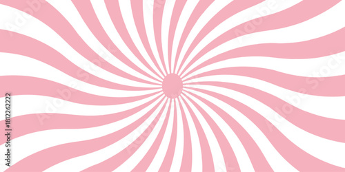 Candy color sunburst background. Abstract pink cream sunbeams design wallpaper. Vintage radial pattern with sunbeams or starburst strips. Ice cream, carnival, fair pastel backdrop.