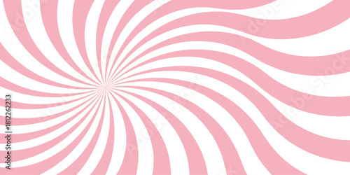 Candy color sunburst background. Abstract pink cream sunbeams design wallpaper. Vintage radial pattern with sunbeams or starburst strips. Ice cream, carnival, fair pastel backdrop.