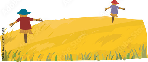Scarecrow wheat field illustration