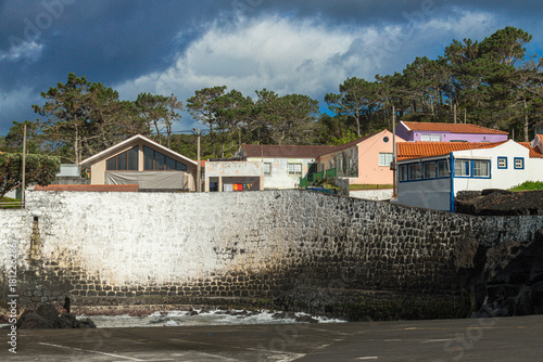 Traditional white walled house at Azores islands, Flores, Portugal