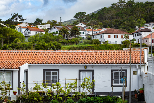 Traditional white walled house at Azores islands, Flores, Portugal