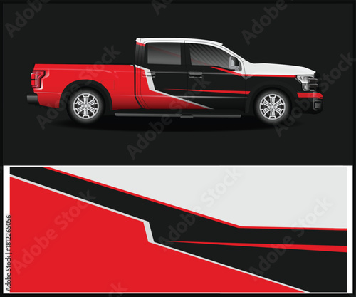 Modern red and black vehicle wrap design for truck or car customization