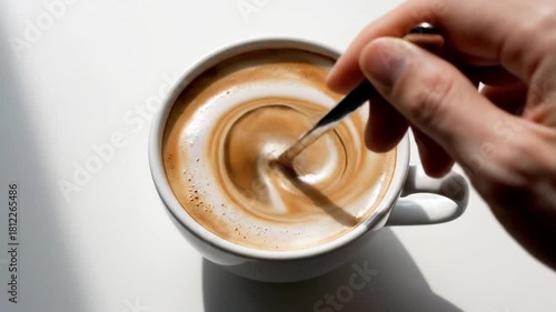 Flat White Coffee Stirred from Above