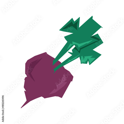 Beetroot icon flat color design. Cartoon organic sweet purple beet with green leaves, minimal farming concept. Vector isolated illustration on white background