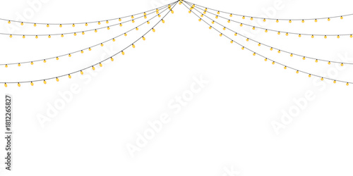 Soft amber twinkling fairy lights with golden garland loops and warm festive bulbs brightening the dark holiday scene