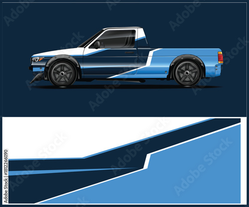 Customized pickup truck with unique paint job and sporty aesthetic design