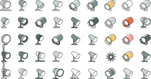 spotlights floodlights and modern light fixtures and icon set