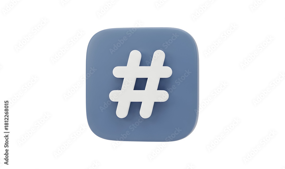 Fototapeta premium Title: 3D Blue Rounded Square Hashtag Icon - Social Media Tag Trending Topic and Keyword Index 
