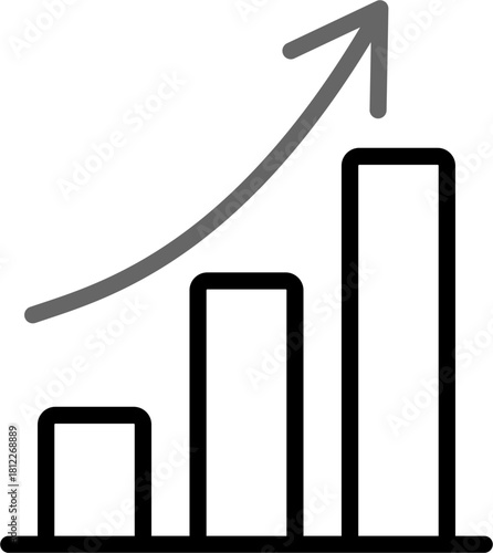 Positive data earning sale profit, arrow up upward trend bar graph chart infographic outline line icon symbol sign vector