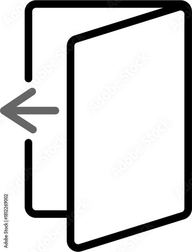 Simple black grey logout door open arrow point out icon sign symbol in outline line art style vector