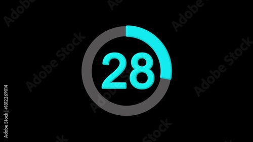 28 Percent number circle pie chart animation. A modern spinning percentage circle pie chart illustration showcasing growth, performance, and statistical analysis. Ideal for business, finance,