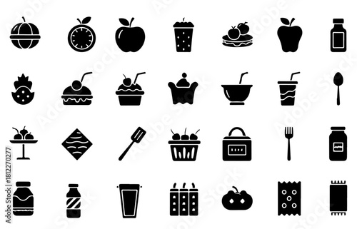 Healthy food and delicious dessert icons for recipe books and cooking blogs design