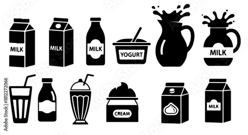 Enjoy essential dairy products like milk yogurt and cream with a modern touch icon set