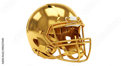 Title: 3D Golden American Football Helmet, Sport and Victory Symbol

