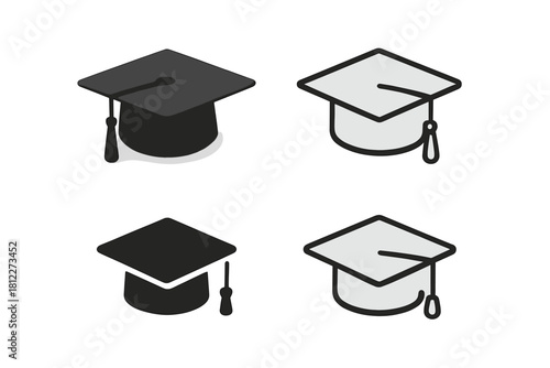 Academic graduation caps collection in various styles symbolizing success and learning