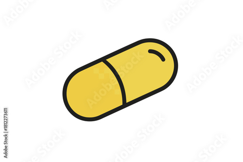 Minimalist yellow capsule pill icon graphic symbolizing pharmaceutical drugs and medical treatment