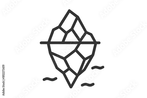 Minimalist geometric outline symbol of an iceberg floating in the water surface line
