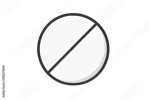 White round medicine tablet crossed out by a diagonal line symbol of drug prohibition