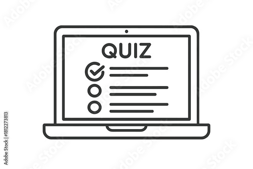 Laptop screen showing an online quiz or survey form with a checked answer box