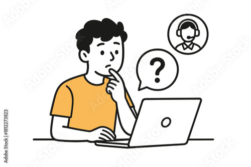 Person working on laptop with technical problem seeking help from customer support agent
