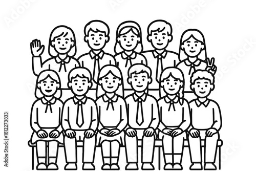 Diverse group of young students or business people posing together and smiling