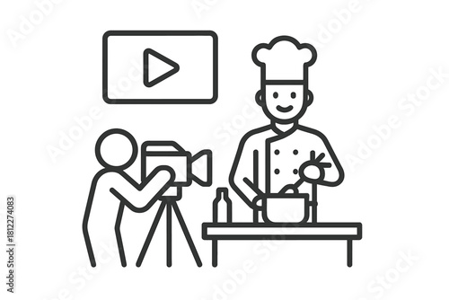Professional chef cooking food while being filmed for a culinary video broadcast