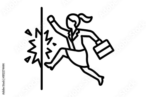 Determined businesswoman leaping over a challenging barrier with a briefcase