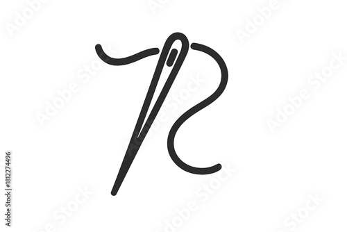 Minimalist symbol of a sewing needle and thread for tailoring and textile crafts