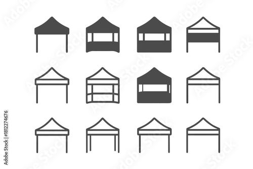 Set of pop up canopy tent icons for outdoor events and market stalls