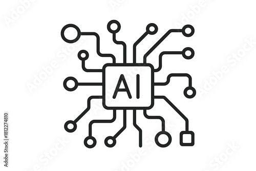 Artificial intelligence microchip symbol for computing technology and digital processing
