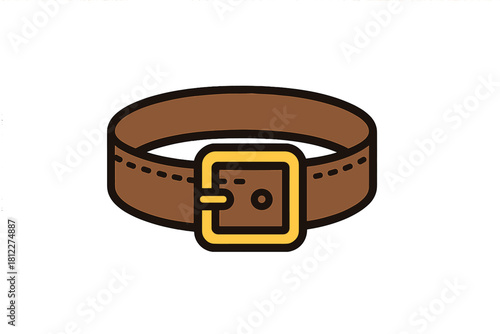 Detailed of a classic brown leather belt fastened with a shiny gold buckle
