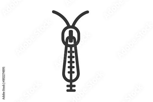 Simple black graphic depicting a zipper fastener puller and interlocking teeth closure mechanism