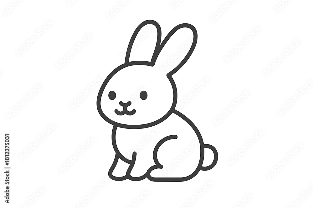 Obraz premium Simple minimalist outline drawing of a cute sitting bunny rabbit with long ears